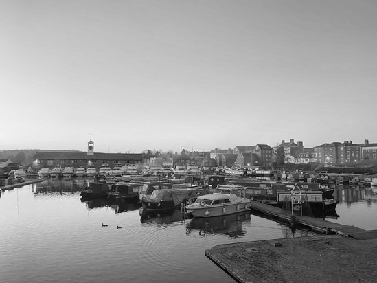 canal basin in black and white