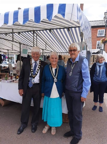 The Mayor of Stourport, Councillor Danny Russell, and his Mayoress Mary Russell at Ludlow Market supporting the Mayor of Ludlow