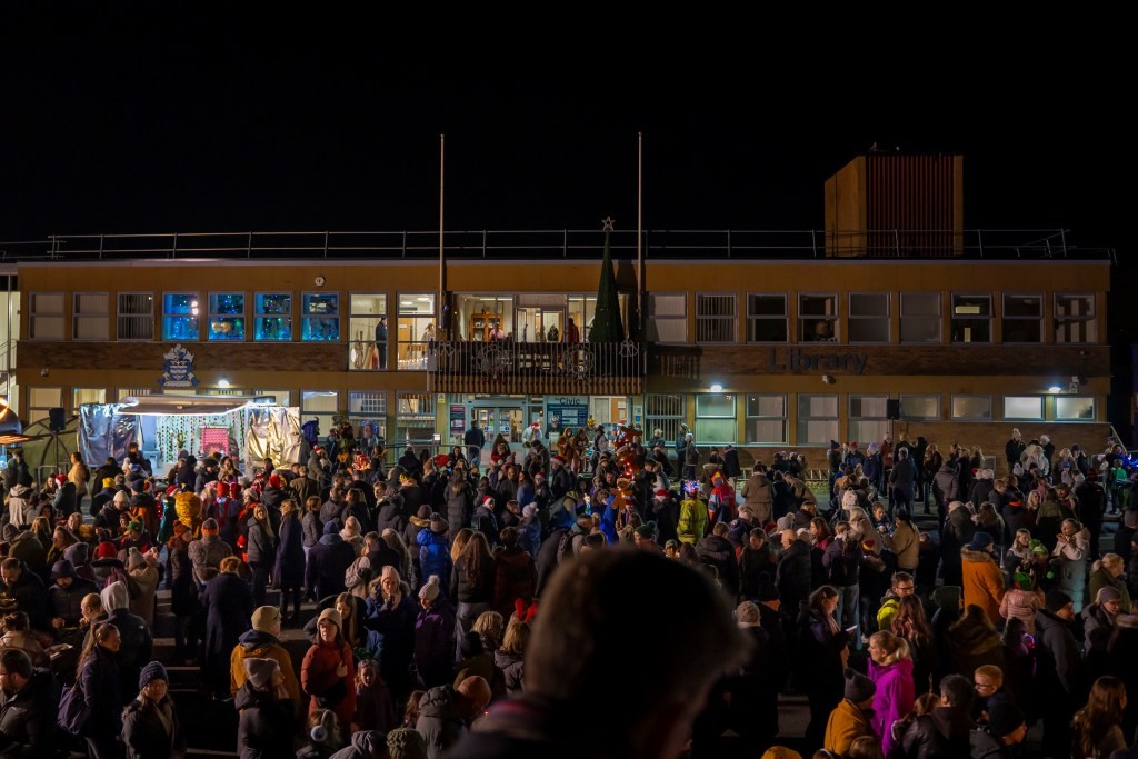 crowd of people outside building